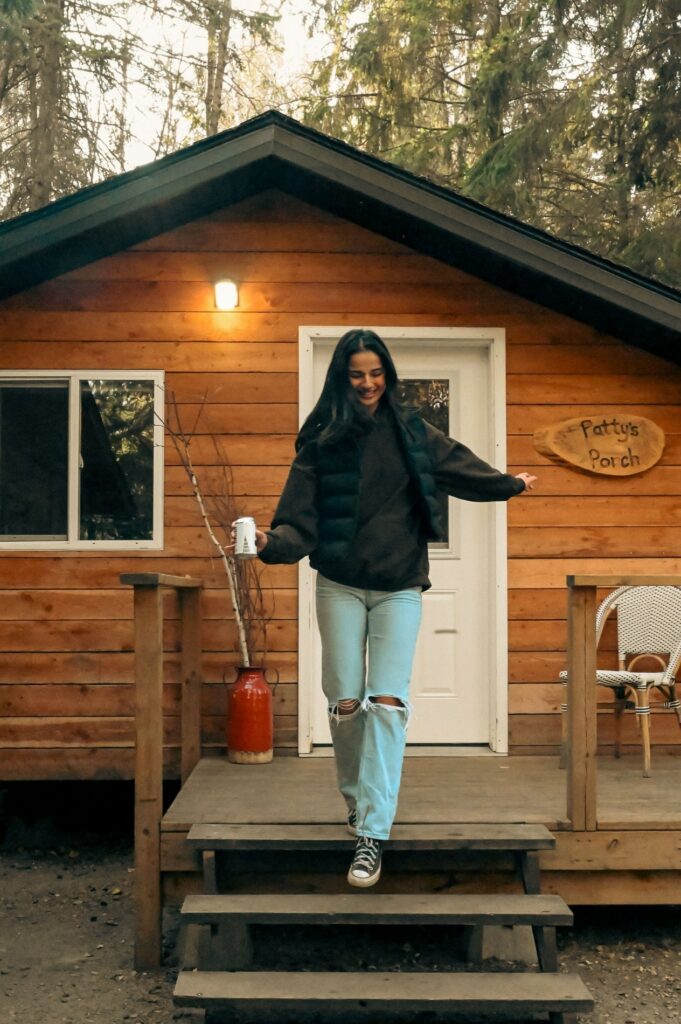 Girl drinking Troubled Monk